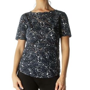 ⛵⛵ J. Crew Printed Eyelet Floral cotton blouse Top T-Shirt Navy Blue White …